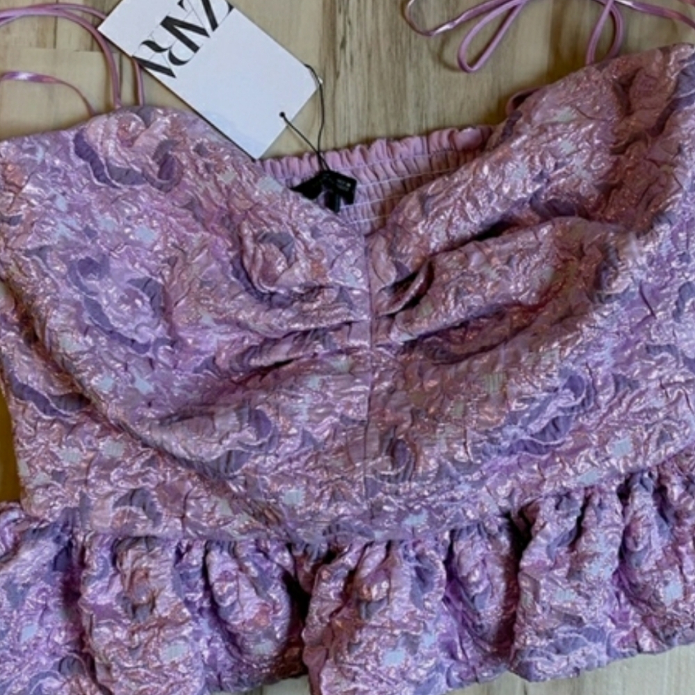 Zara limited edition strappy peplum top Jacquard LILAC PINK METALLIC COLOR - Picture 16 of 16
